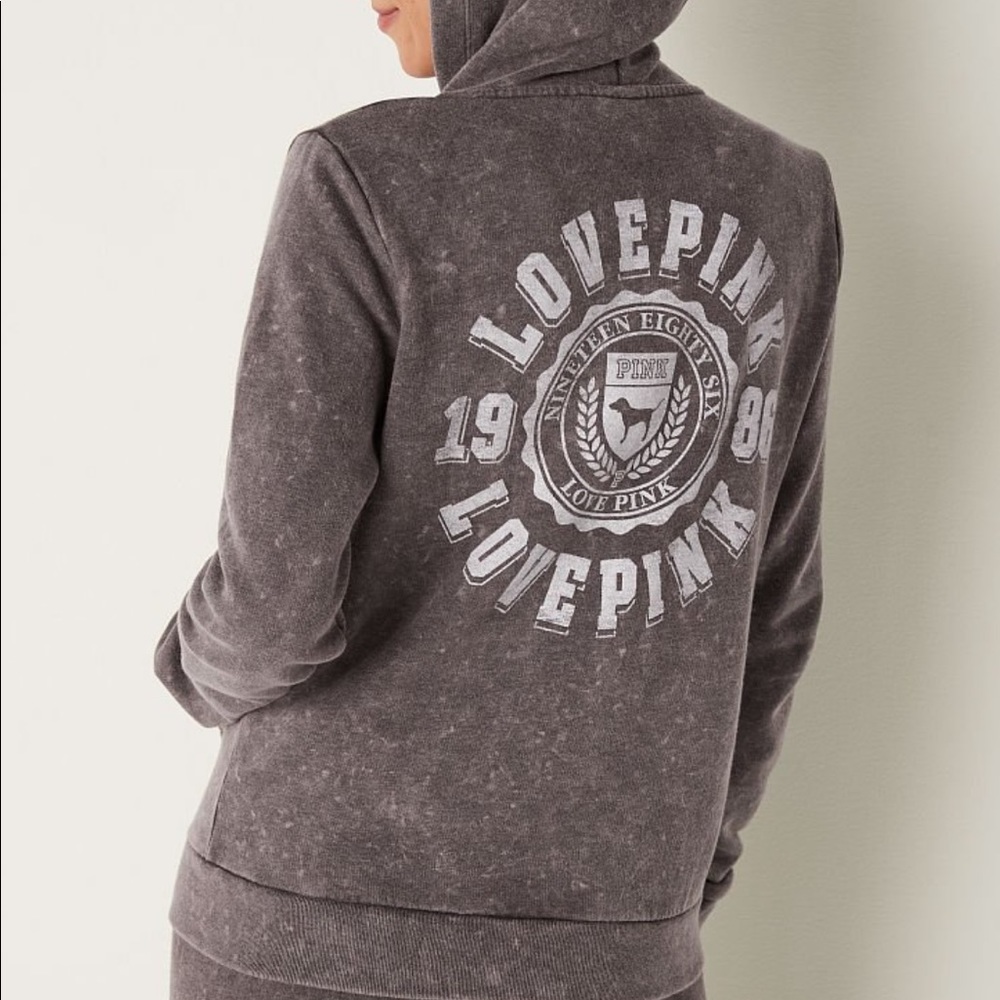 NWT❗️Victoria’s Secret PINK Charcoal Logo Full Zip Hoodie